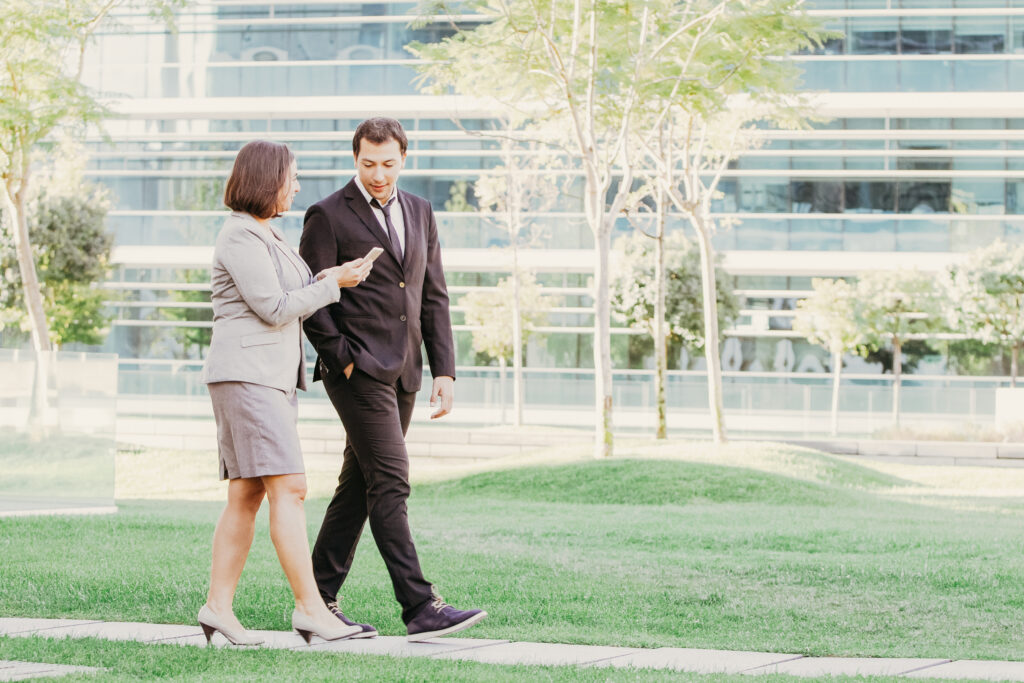 Walking meetings outside, nature and mental health at work, HR wellness initiatives, HR well-being strategy, mental health support at work